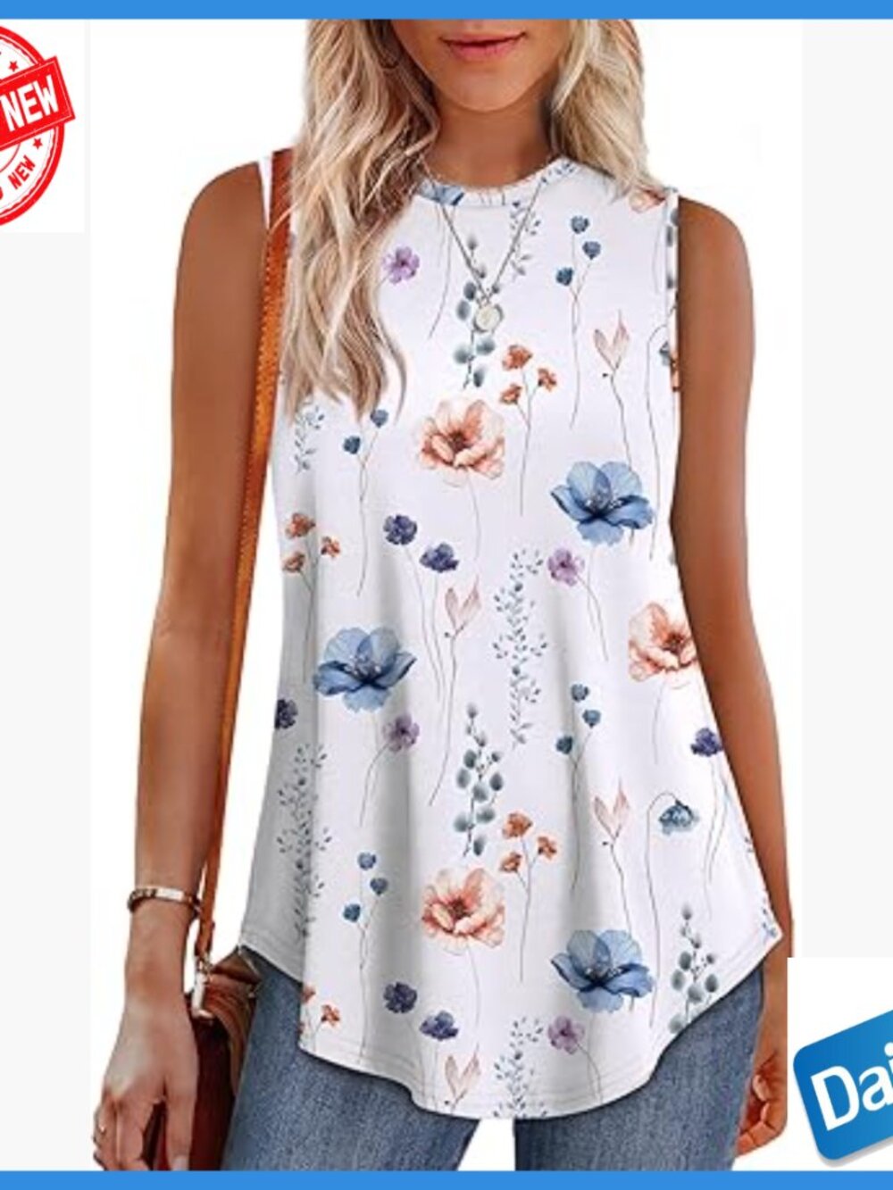 High Neck Flowy Tank Top Tunic Loose Fit Sleeveless Summer Top